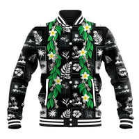 Aloha Hawaii Tuberose Lei Baseball Jacket Tropical Vibes Black Color - Polynesian Pride