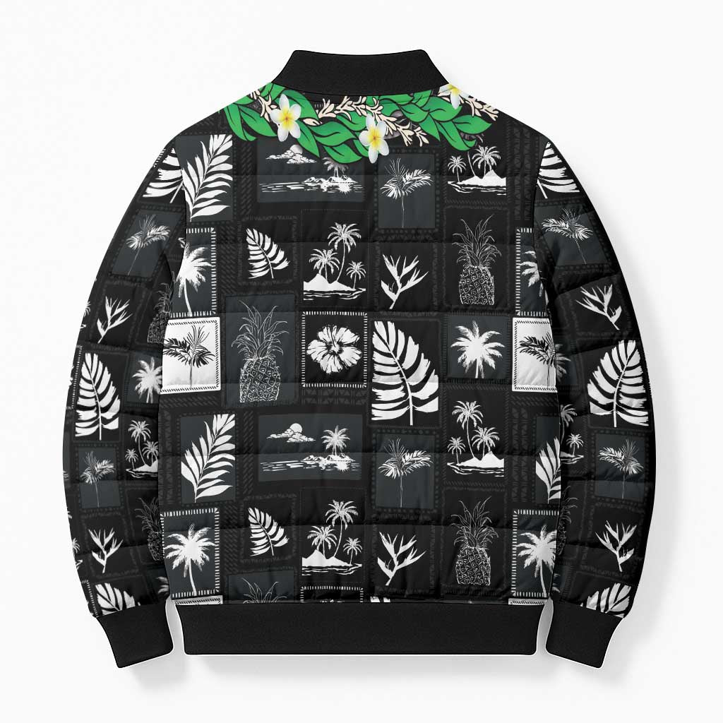 Aloha Hawaii Tuberose Lei Bomber Puffer Jacket Tropical Vibes Black Color - Polynesian Pride