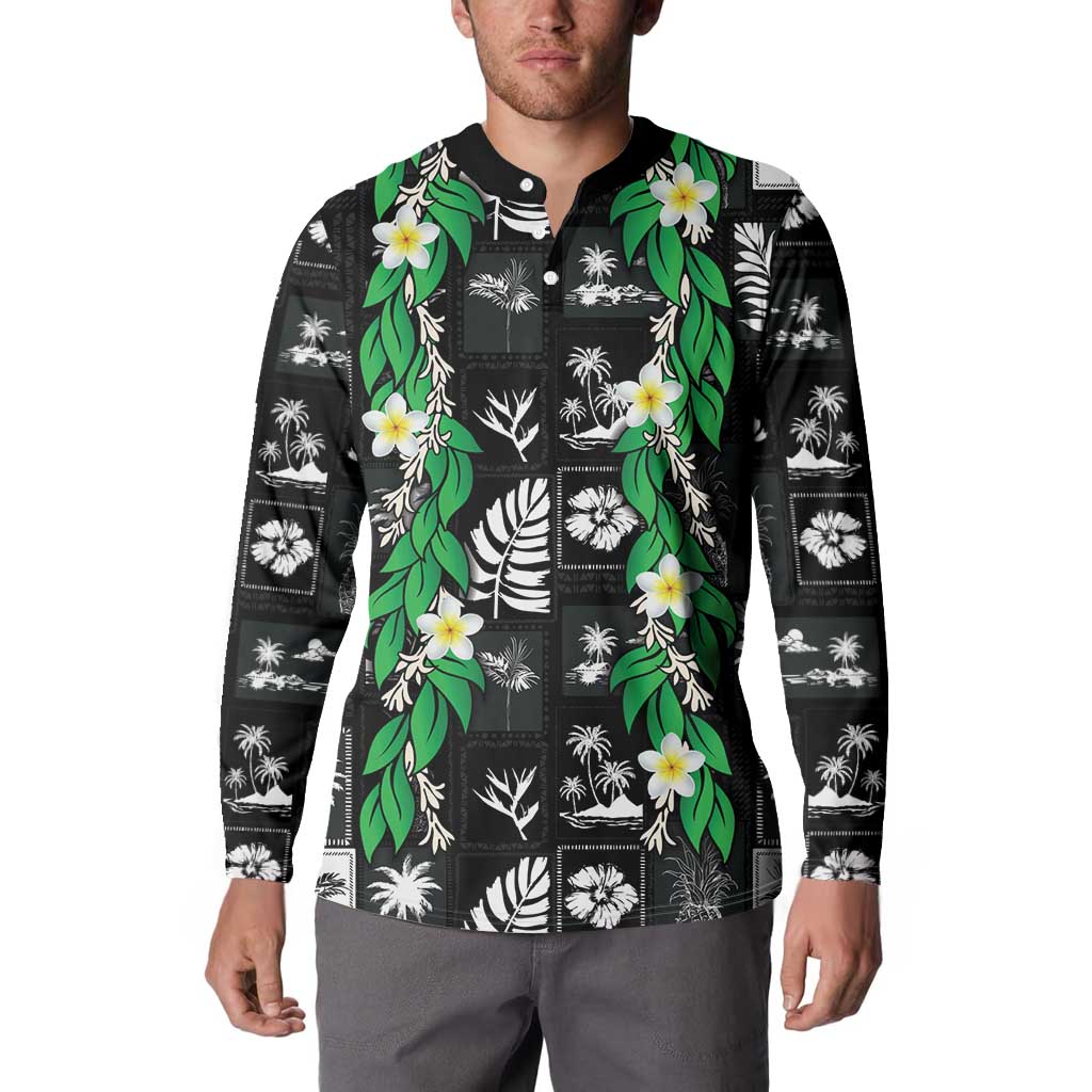 Aloha Hawaii Tuberose Lei Button Sweatshirt Tropical Vibes Black Color - Polynesian Pride