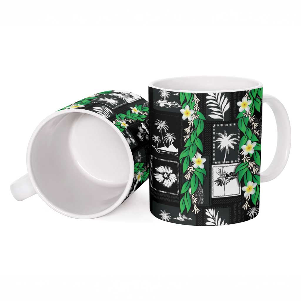 Aloha Hawaii Tuberose Lei Ceramic Mug Tropical Vibes Black Color - Polynesian Pride