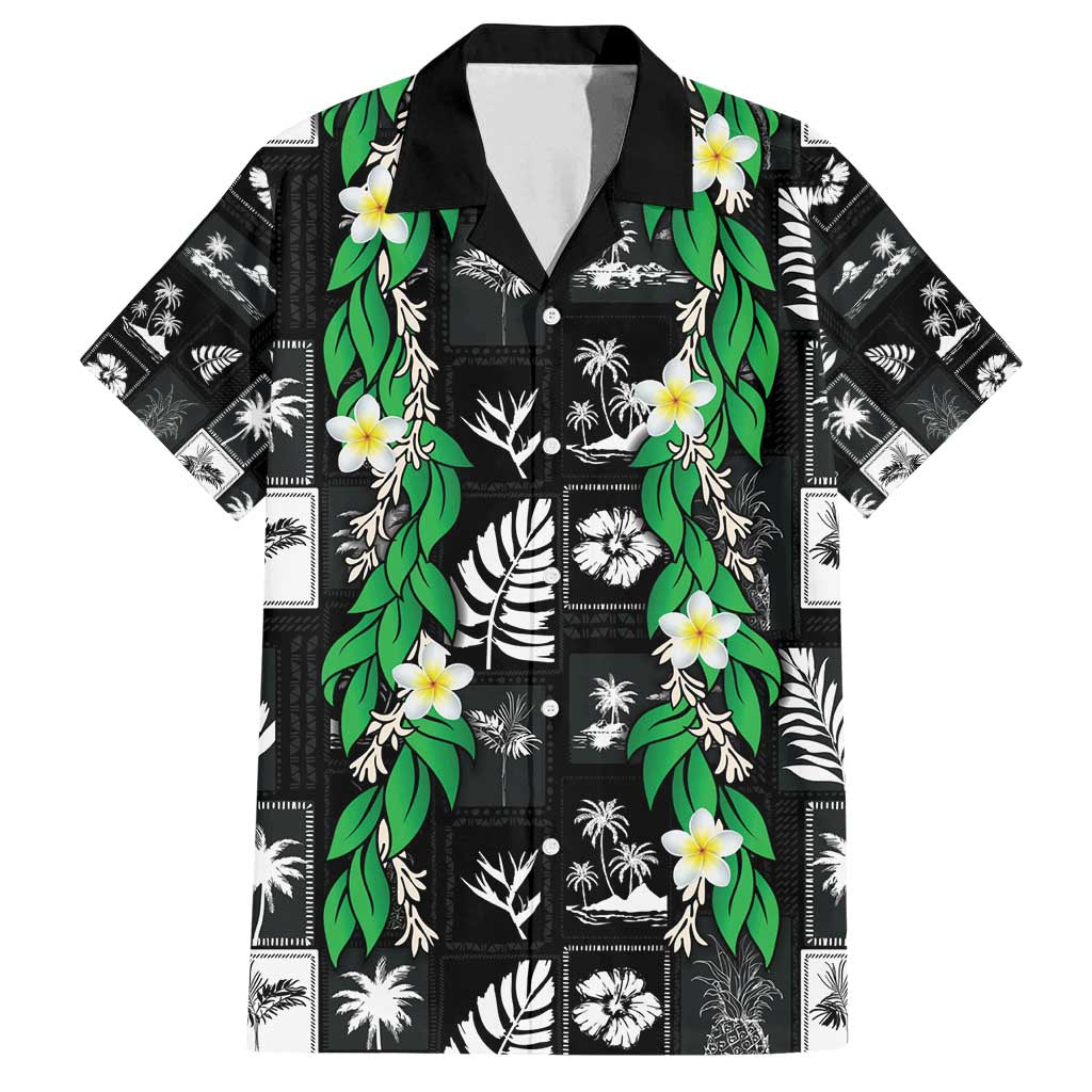 Aloha Hawaii Tuberose Lei Family Matching Long Sleeve Bodycon Dress and Hawaiian Shirt Tropical Vibes Black Color - Polynesian Pride
