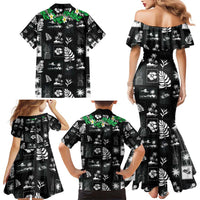 Aloha Hawaii Tuberose Lei Family Matching Mermaid Dress and Hawaiian Shirt Tropical Vibes Black Color - Polynesian Pride