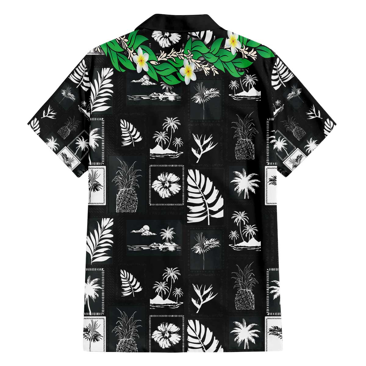 Aloha Hawaii Tuberose Lei Family Matching Off The Shoulder Long Sleeve Dress and Hawaiian Shirt Tropical Vibes Black Color - Polynesian Pride