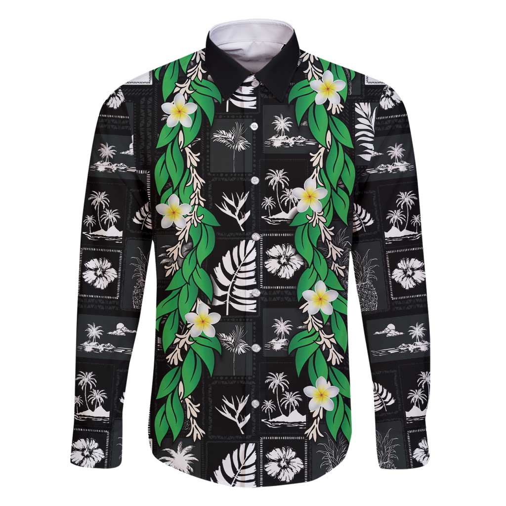 Aloha Hawaii Tuberose Lei Family Matching Off Shoulder Maxi Dress and Hawaiian Shirt Tropical Vibes Black Color - Polynesian Pride