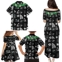 Aloha Hawaii Tuberose Lei Family Matching Puletasi and Hawaiian Shirt Tropical Vibes Black Color - Polynesian Pride