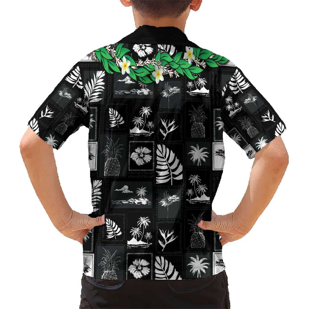 Aloha Hawaii Tuberose Lei Family Matching Short Sleeve Bodycon Dress and Hawaiian Shirt Tropical Vibes Black Color - Polynesian Pride
