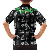 Aloha Hawaii Tuberose Lei Family Matching Short Sleeve Bodycon Dress and Hawaiian Shirt Tropical Vibes Black Color - Polynesian Pride