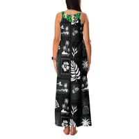 Aloha Hawaii Tuberose Lei Family Matching Tank Maxi Dress and Hawaiian Shirt Tropical Vibes Black Color - Polynesian Pride
