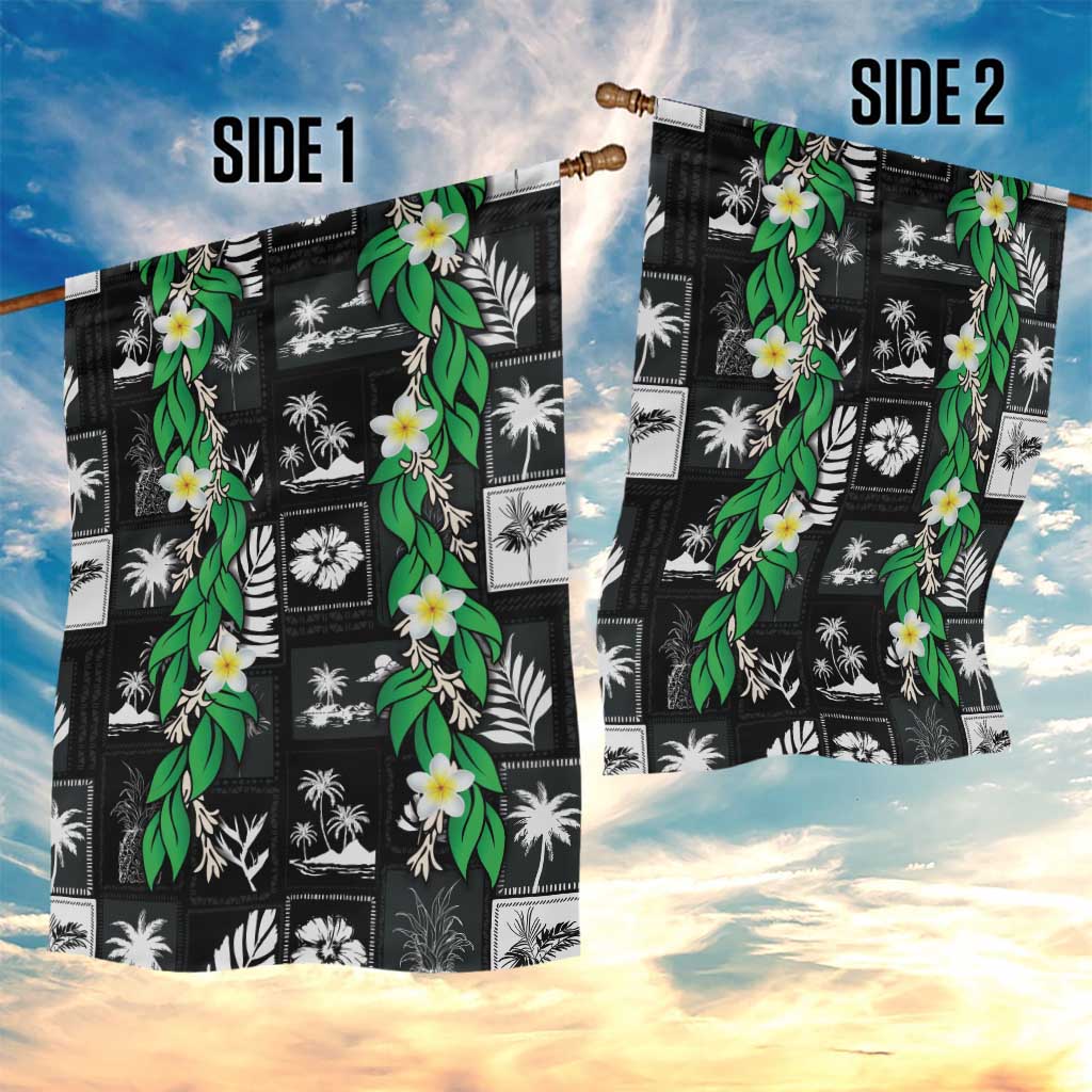 Aloha Hawaii Tuberose Lei Garden Flag Tropical Vibes Black Color - Polynesian Pride