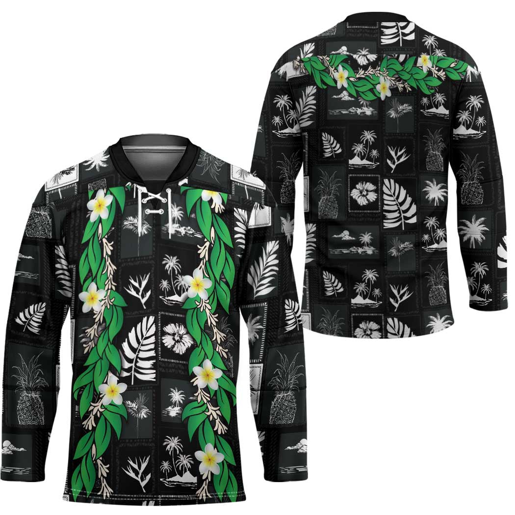 Aloha Hawaii Tuberose Lei Hockey Jersey Tropical Vibes Black Color - Polynesian Pride