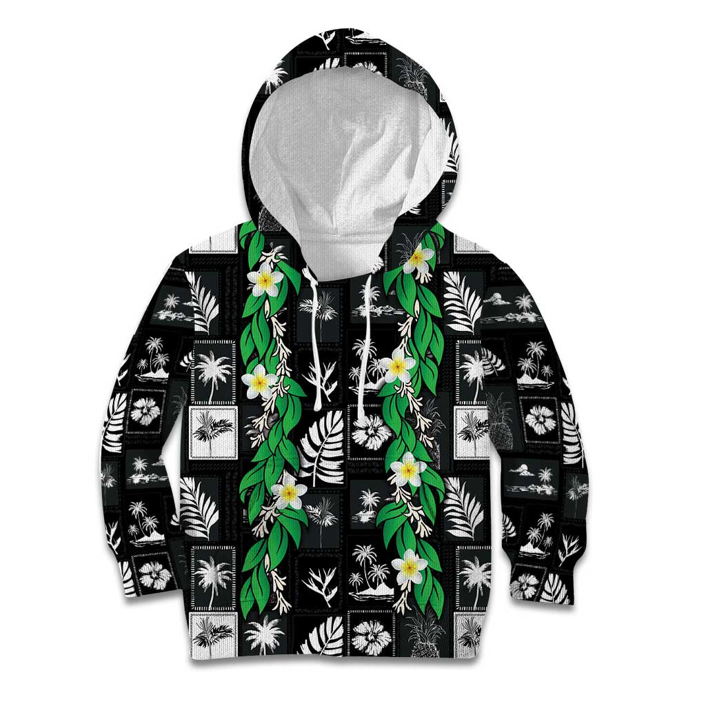 Aloha Hawaii Tuberose Lei Kid Hoodie Tropical Vibes Black Color - Polynesian Pride