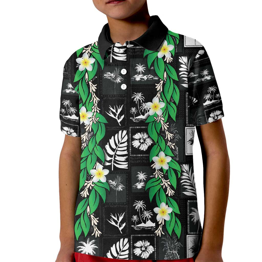 Aloha Hawaii Tuberose Lei Kid Polo Shirt Tropical Vibes Black Color - Polynesian Pride