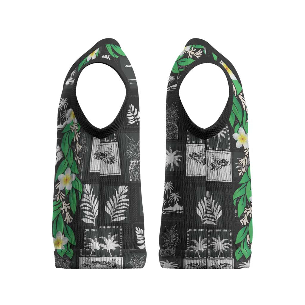 Aloha Hawaii Tuberose Lei Christmas Knitted V-Neck Vest Tropical Vibes Black Color - Polynesian Pride