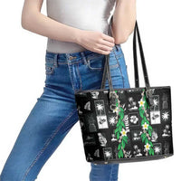 Aloha Hawaii Tuberose Lei Leather Tote Bag Tropical Vibes Black Color - Polynesian Pride