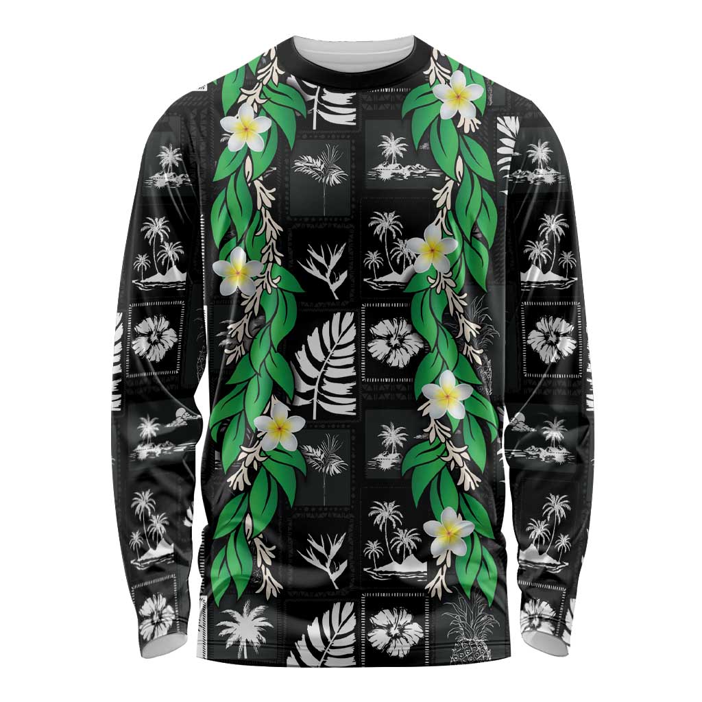 Aloha Hawaii Tuberose Lei Long Sleeve Shirt Tropical Vibes Black Color - Polynesian Pride