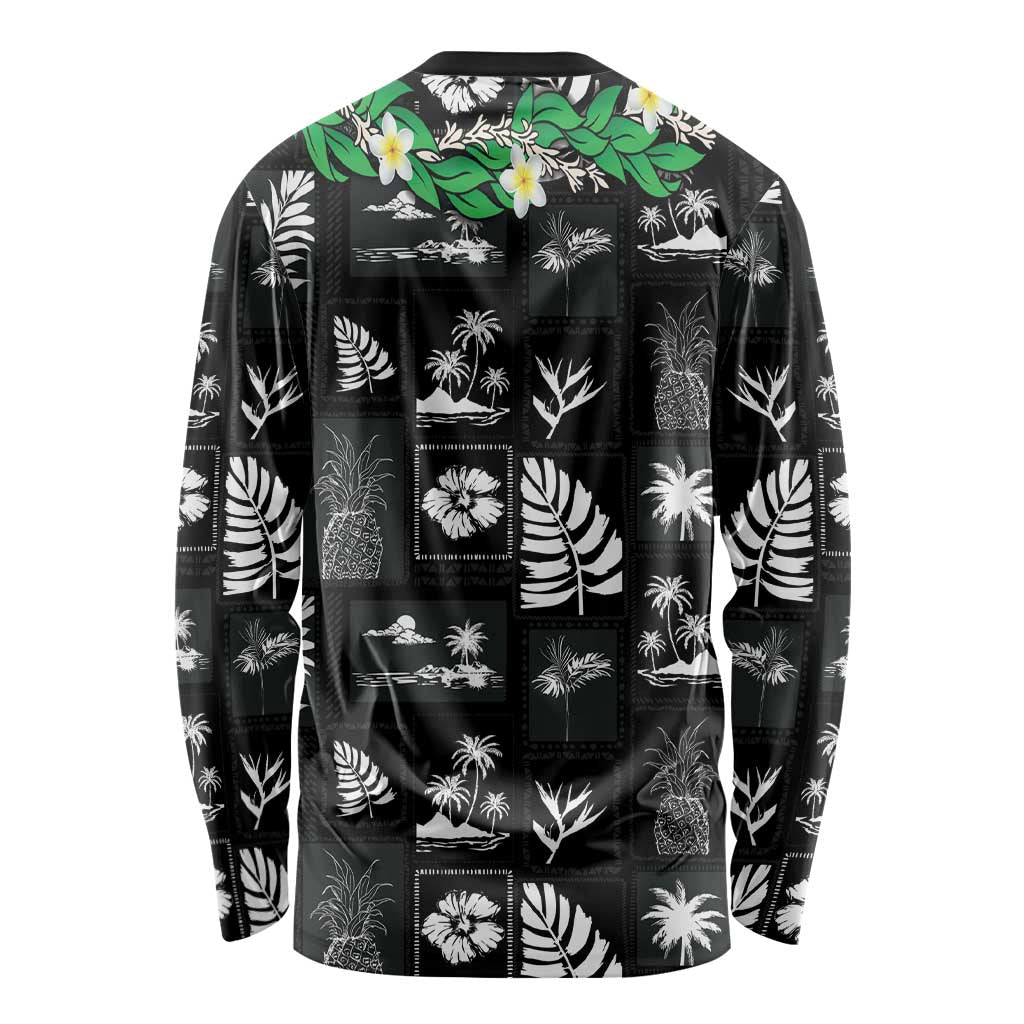 Aloha Hawaii Tuberose Lei Long Sleeve Shirt Tropical Vibes Black Color - Polynesian Pride