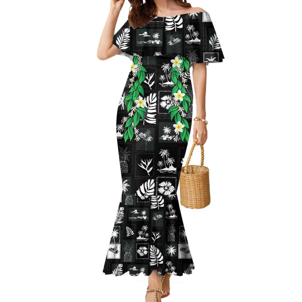 Aloha Hawaii Tuberose Lei Mermaid Dress Tropical Vibes Black Color - Polynesian Pride
