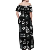 Aloha Hawaii Tuberose Lei Off Shoulder Maxi Dress Tropical Vibes Black Color - Polynesian Pride