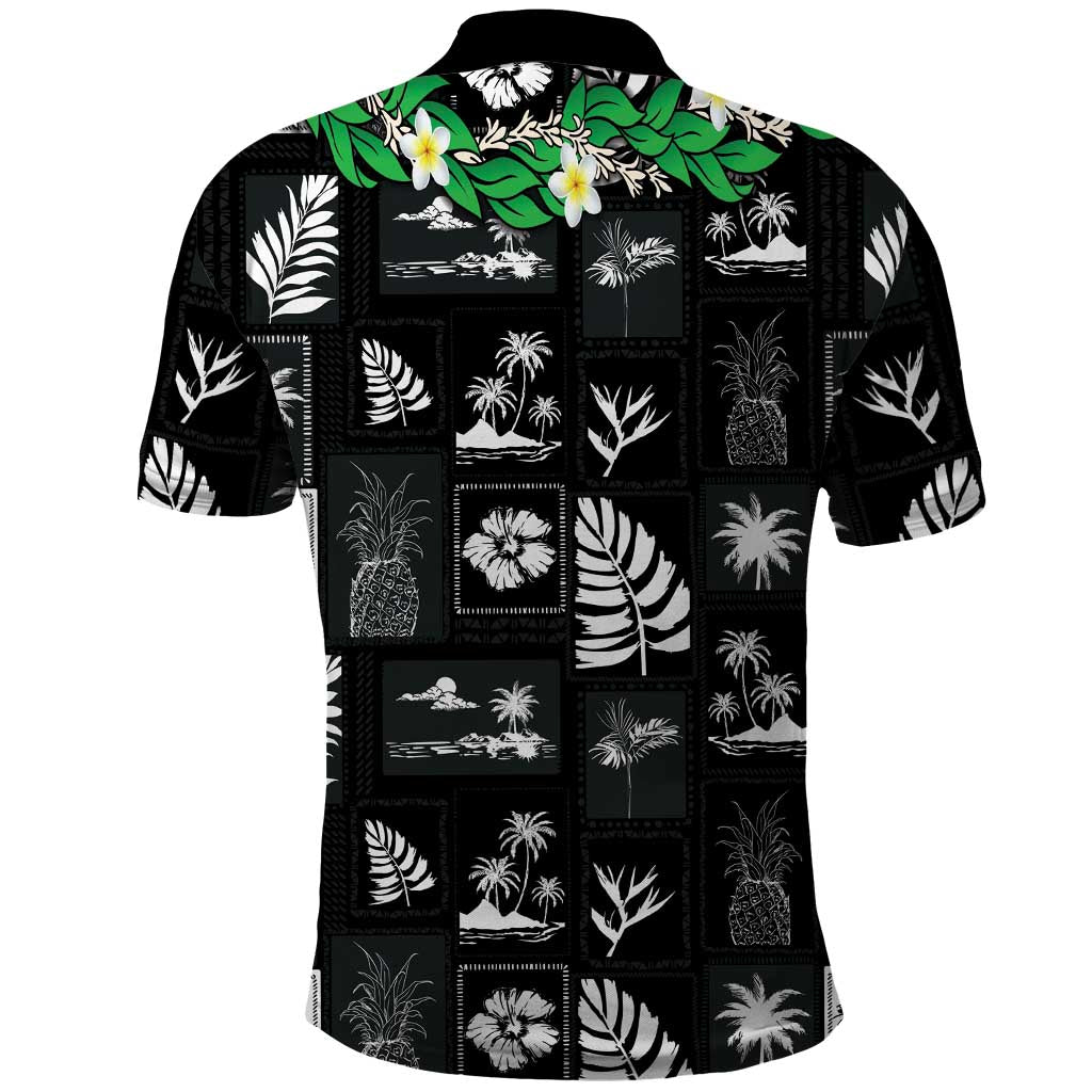 Aloha Hawaii Tuberose Lei Polo Shirt Tropical Vibes Black Color - Polynesian Pride