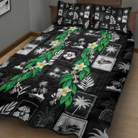 Aloha Hawaii Tuberose Lei Quilt Bed Set Tropical Vibes Black Color - Polynesian Pride