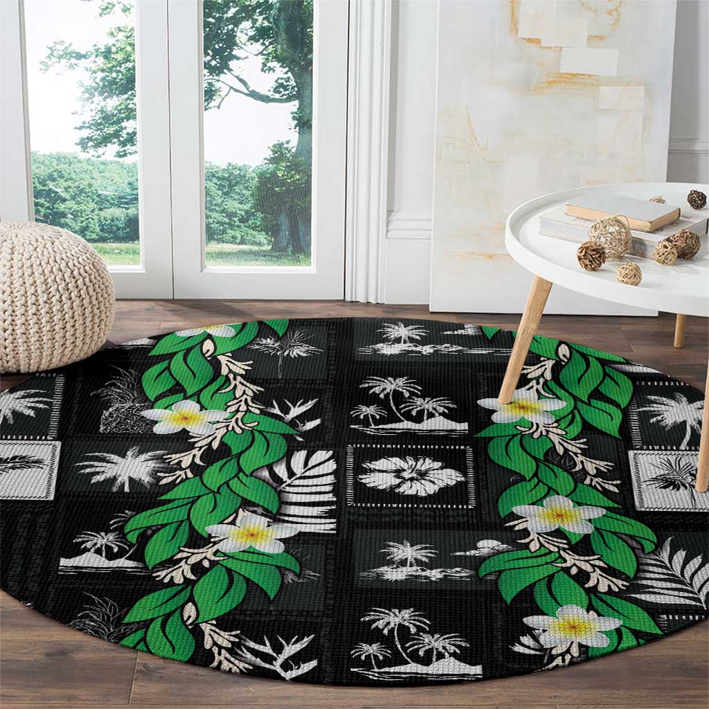 Aloha Hawaii Tuberose Lei Round Carpet Tropical Vibes Black Color - Polynesian Pride
