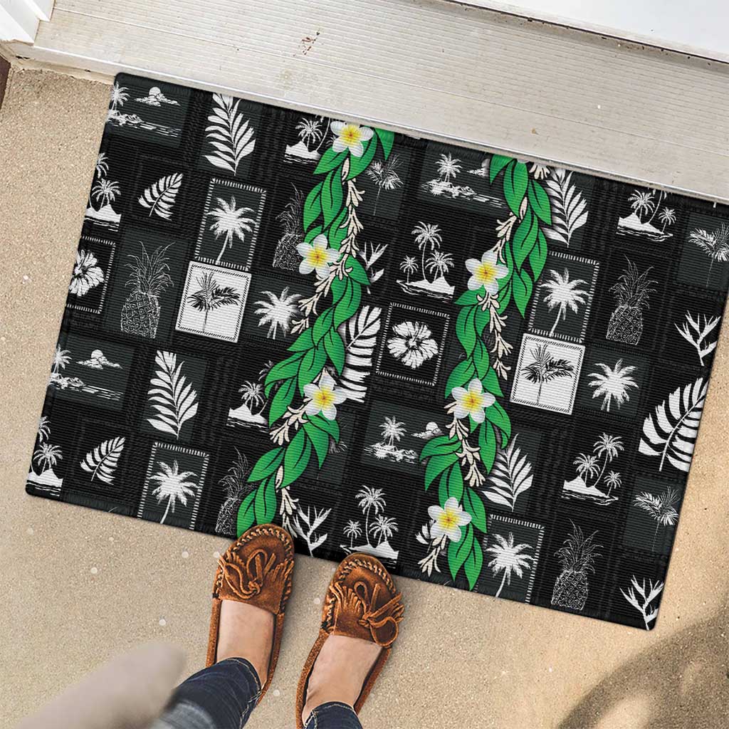 Aloha Hawaii Tuberose Lei Rubber Doormat Tropical Vibes Black Color - Polynesian Pride