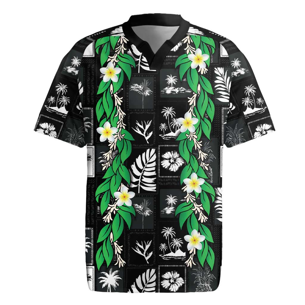Aloha Hawaii Tuberose Lei Rugby Jersey Tropical Vibes Black Color - Polynesian Pride