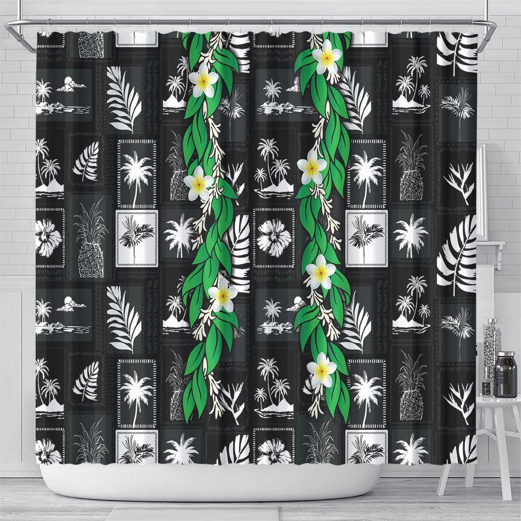 Aloha Hawaii Tuberose Lei Shower Curtain Tropical Vibes Black Color - Polynesian Pride