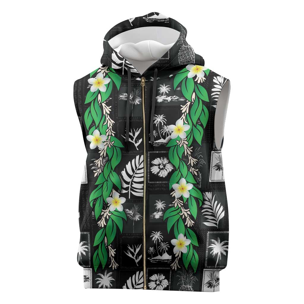 Aloha Hawaii Tuberose Lei Sleeveless Zip Hoodie Tropical Vibes Black Color - Polynesian Pride