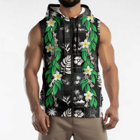 Aloha Hawaii Tuberose Lei Sleeveless Zip Hoodie Tropical Vibes Black Color LT14
