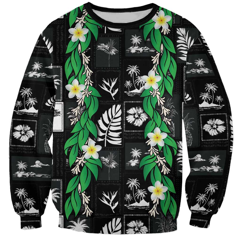 Aloha Hawaii Tuberose Lei Sweatshirt Tropical Vibes Black Color - Polynesian Pride