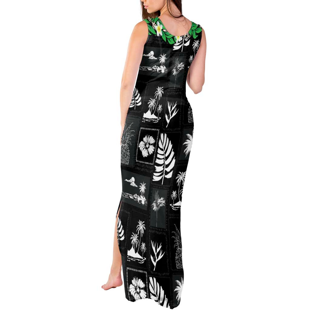 Aloha Hawaii Tuberose Lei Tank Maxi Dress Tropical Vibes Black Color - Polynesian Pride