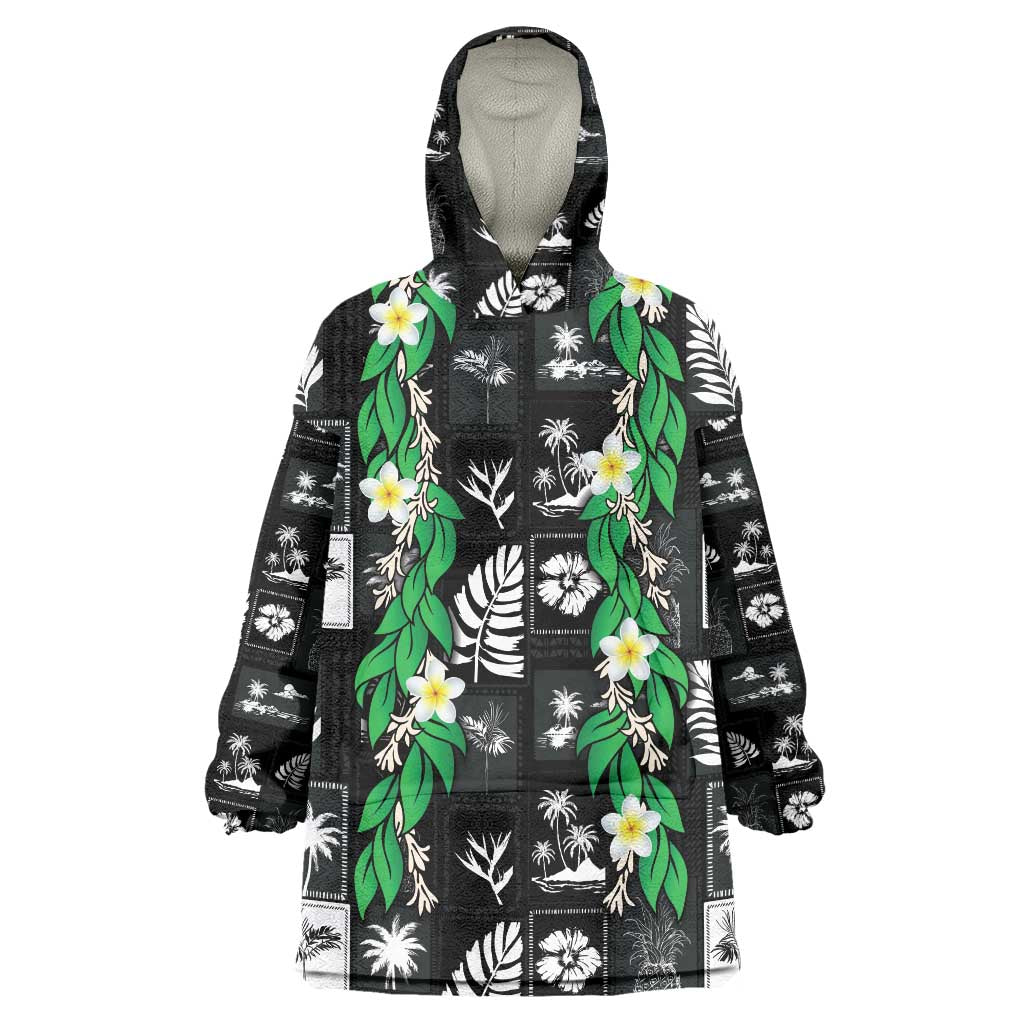 Aloha Hawaii Tuberose Lei Wearable Blanket Hoodie Tropical Vibes Black Color - Polynesian Pride