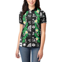 Aloha Hawaii Tuberose Lei Women Polo Shirt Tropical Vibes Black Color - Polynesian Pride