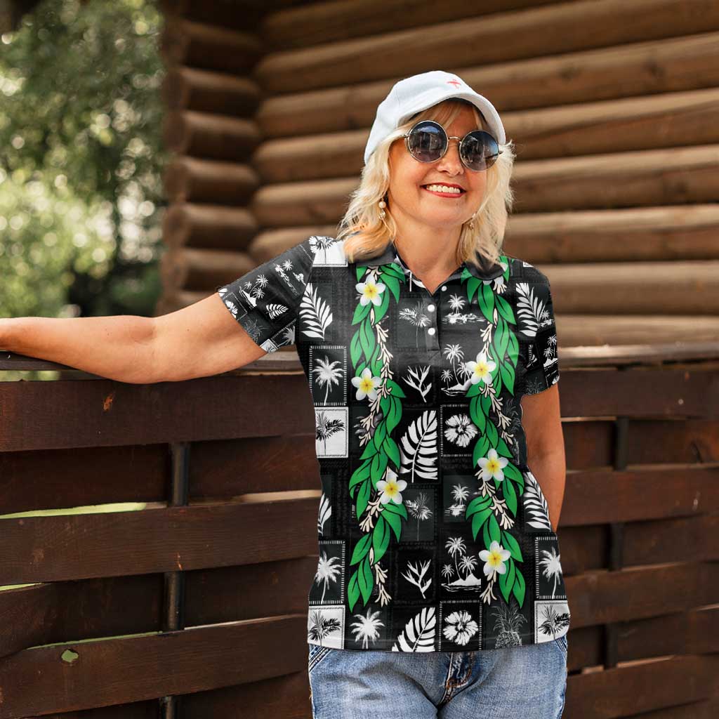 Aloha Hawaii Tuberose Lei Women Polo Shirt Tropical Vibes Black Color - Polynesian Pride