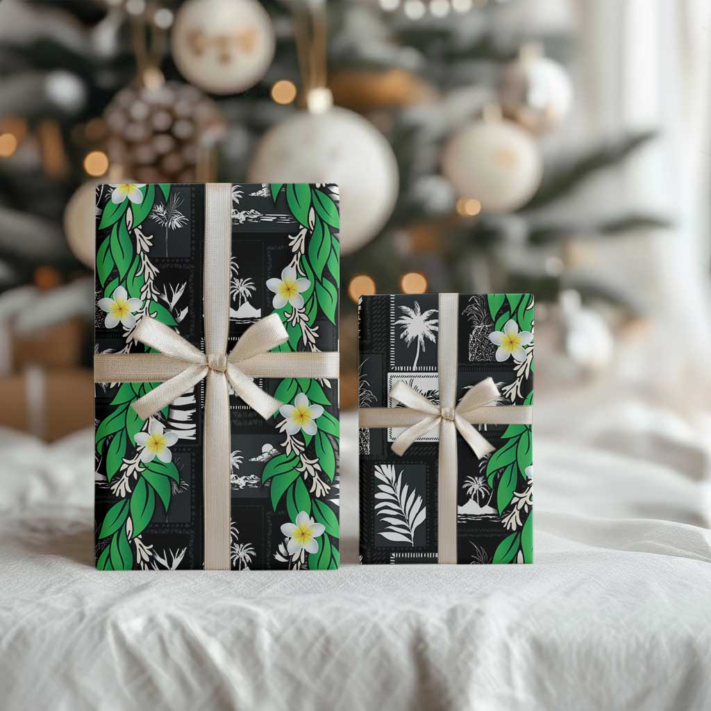 Aloha Hawaii Tuberose Lei Wrapping Paper Tropical Vibes Black Color - Polynesian Pride