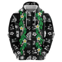 Aloha Hawaii Tuberose Lei Zip Hoodie Tropical Vibes Black Color - Polynesian Pride