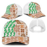 Aloha Hawaii Palaka Tuberose Lei Baseball Net Cap Hawaiian Quilt Seamless Style - Polynesian Pride
