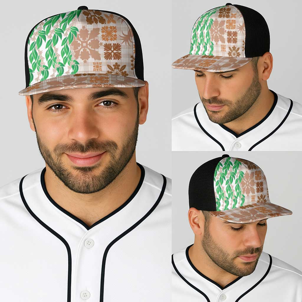 Aloha Hawaii Palaka Tuberose Lei Baseball Net Cap Hawaiian Quilt Seamless Style - Polynesian Pride