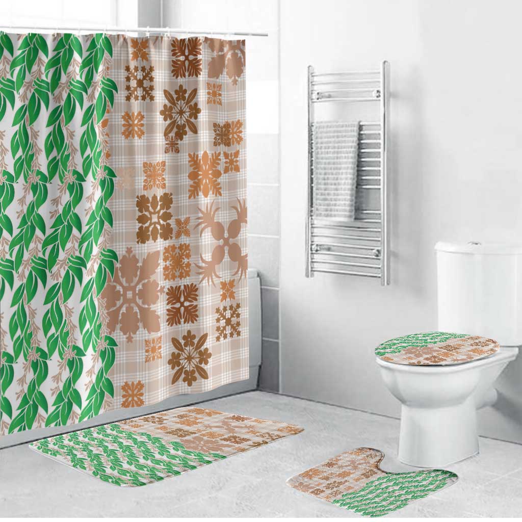 Aloha Hawaii Palaka Tuberose Lei Bathroom Set Hawaiian Quilt Seamless Style - Polynesian Pride
