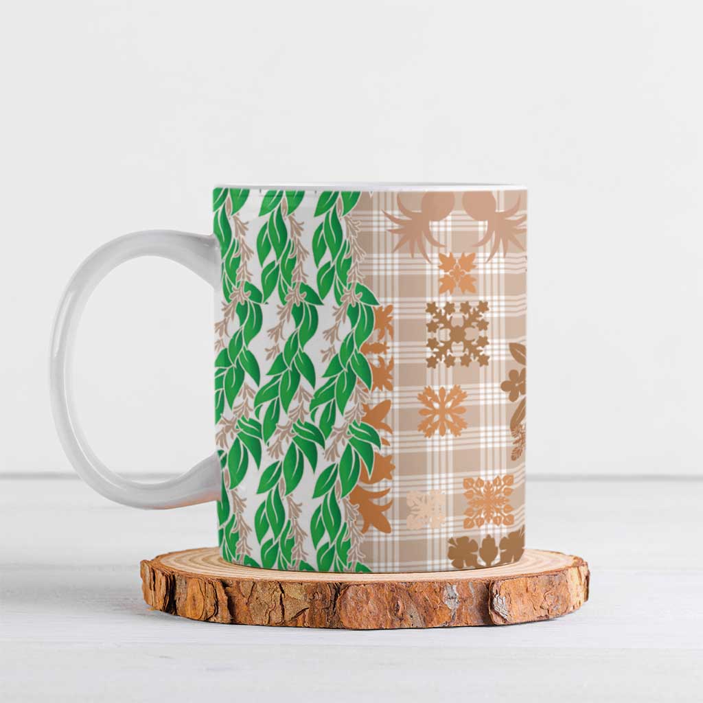Aloha Hawaii Palaka Tuberose Lei Ceramic Mug Hawaiian Quilt Seamless Style - Polynesian Pride