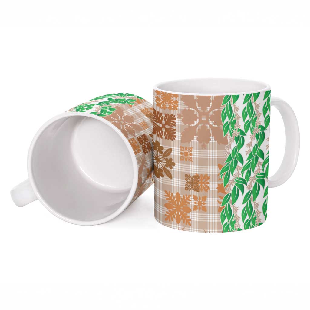 Aloha Hawaii Palaka Tuberose Lei Ceramic Mug Hawaiian Quilt Seamless Style - Polynesian Pride
