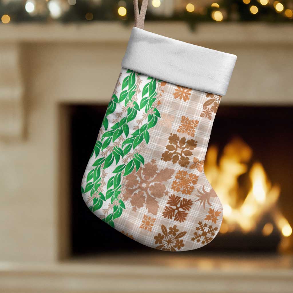 Aloha Hawaii Palaka Tuberose Lei Christmas Stocking Hawaiian Quilt Seamless Style - Polynesian Pride
