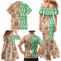 Aloha Hawaii Palaka Tuberose Lei Family Matching Mermaid Dress and Hawaiian Shirt Hawaiian Quilt Seamless Style - Polynesian Pride