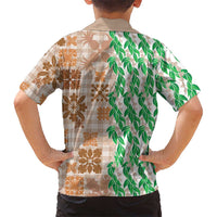 Aloha Hawaii Palaka Tuberose Lei Family Matching Off The Shoulder Long Sleeve Dress and Hawaiian Shirt Hawaiian Quilt Seamless Style LT14 - Polynesian Pride