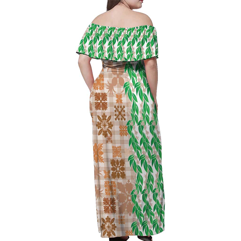 Aloha Hawaii Palaka Tuberose Lei Family Matching Off Shoulder Maxi Dress and Hawaiian Shirt Hawaiian Quilt Seamless Style - Polynesian Pride
