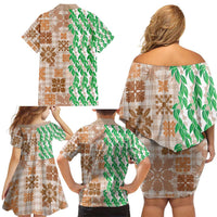 Aloha Hawaii Palaka Tuberose Lei Family Matching Off Shoulder Short Dress and Hawaiian Shirt Hawaiian Quilt Seamless Style - Polynesian Pride