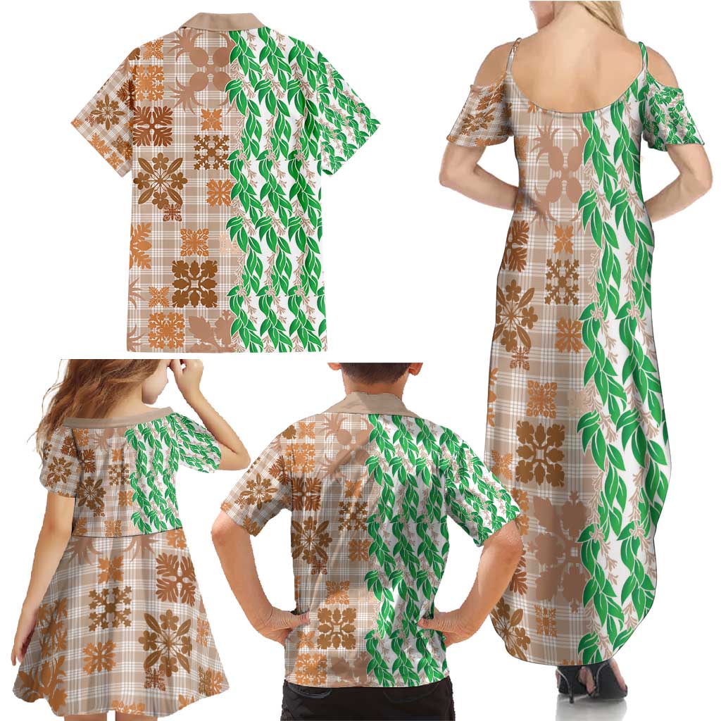 Aloha Hawaii Palaka Tuberose Lei Family Matching Summer Maxi Dress and Hawaiian Shirt Hawaiian Quilt Seamless Style - Polynesian Pride