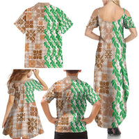 Aloha Hawaii Palaka Tuberose Lei Family Matching Summer Maxi Dress and Hawaiian Shirt Hawaiian Quilt Seamless Style - Polynesian Pride