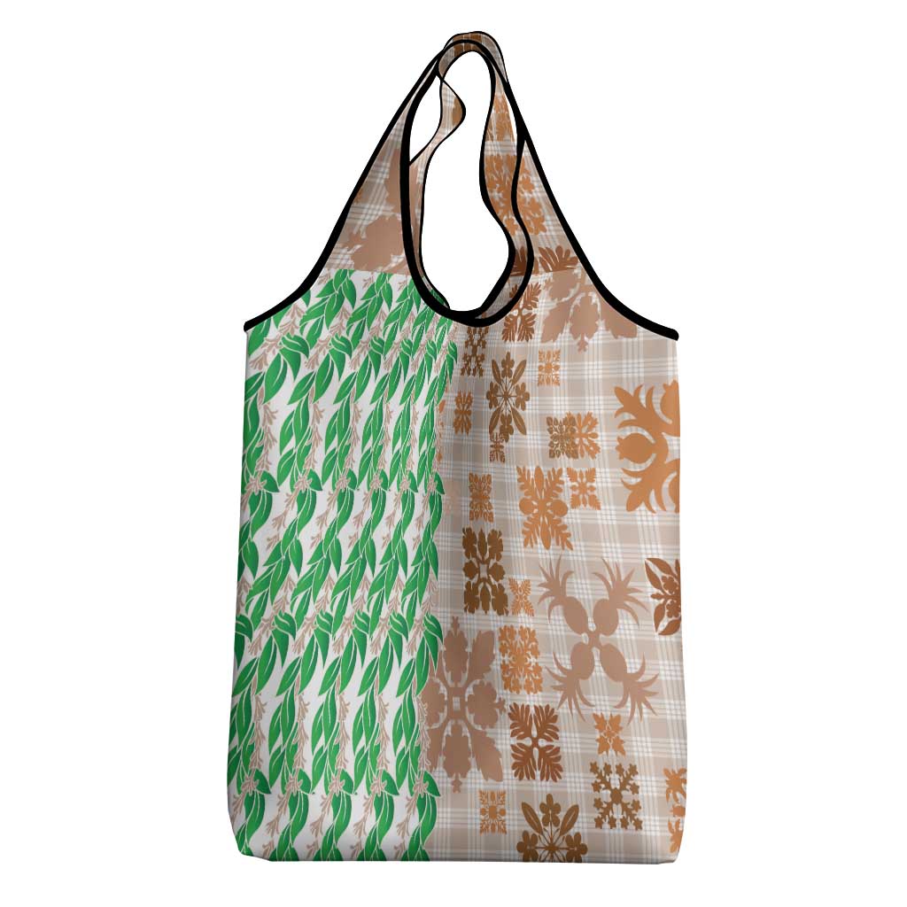Aloha Hawaii Palaka Tuberose Lei Grocery Bag Hawaiian Quilt Seamless Style - Polynesian Pride